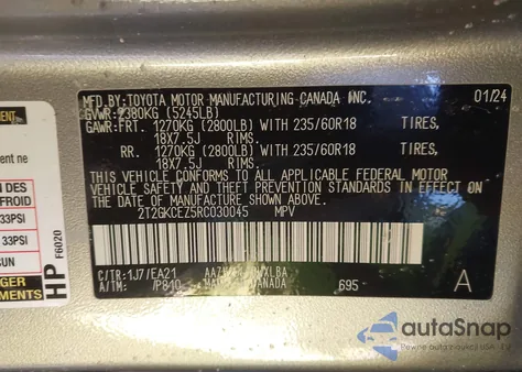 2024 Lexus Nx 350H Premium z USA, uszkodzony, nr VIN 2T2GKCEZ5RC030045